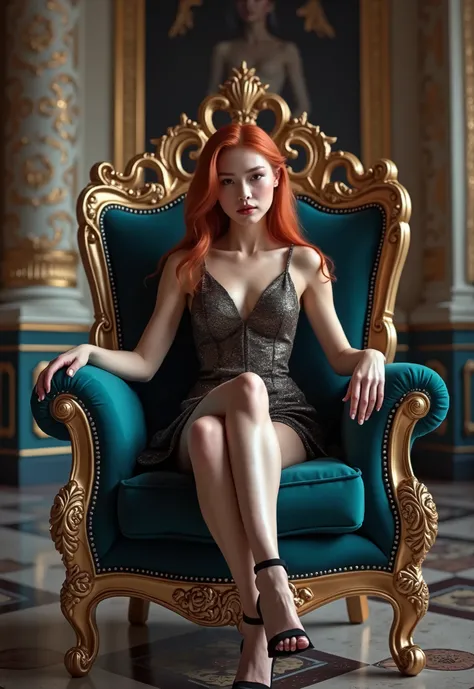 high definition photo of young pretty woman sitting in a chair, on her throne, fashion photography, fashion photograhy, sitting in fancy chair, high fashion photography, ecopunk rococo, high - end fashion photoshoot, rococo cyberpunk, high fashion photosho...