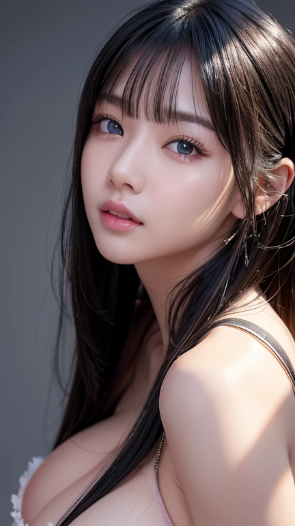 Highest quality、8k masterpiece、Ultra-high resolution、(realistic:1.3)、RAW Photos、 Indonesian girl with shiny black hair、Silvery black hair、Long Straight Hair、Bangs between the eyes、Hair above the eyes、片Hair above the eyes、Hair between the eyes、Tanned and gl...