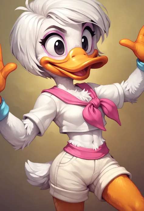 Webby vanderquack, Young, white feathers,  white hair,  short hair,  black eyes, orange legs, calm look, furry, small pink ribbon ,  big boobs,  perfect details ,  Hentai, ave, duck, 4 positions , Alone, 1 girl, Duck Beak, cartoon, Ducktales,  ultra qualit...