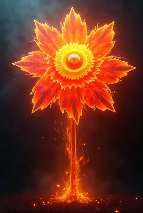 A large flower made of fire of four colors