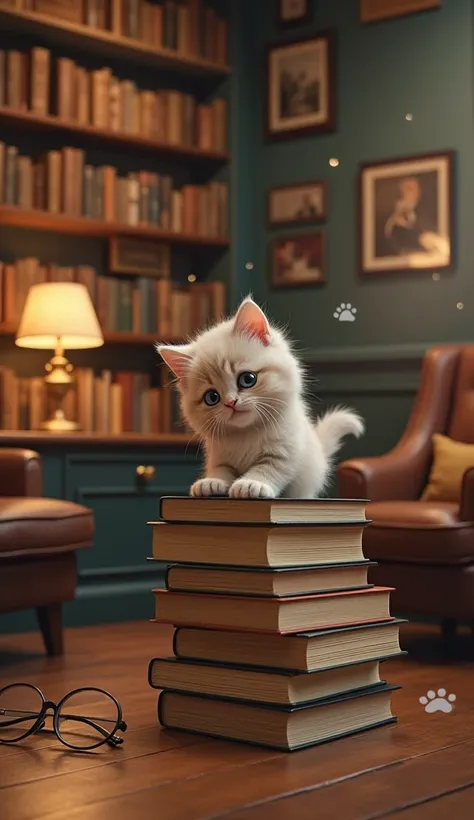 The kitten from the bookstore loves to read.