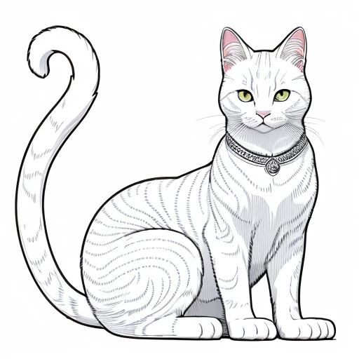 Line drawing of a white cat、((( line art )))