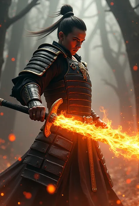 A samurai with a sword of fire 