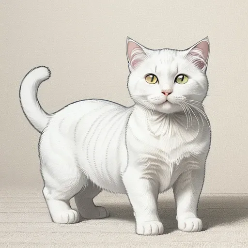 Line drawing of a white cat、Highest quality line art