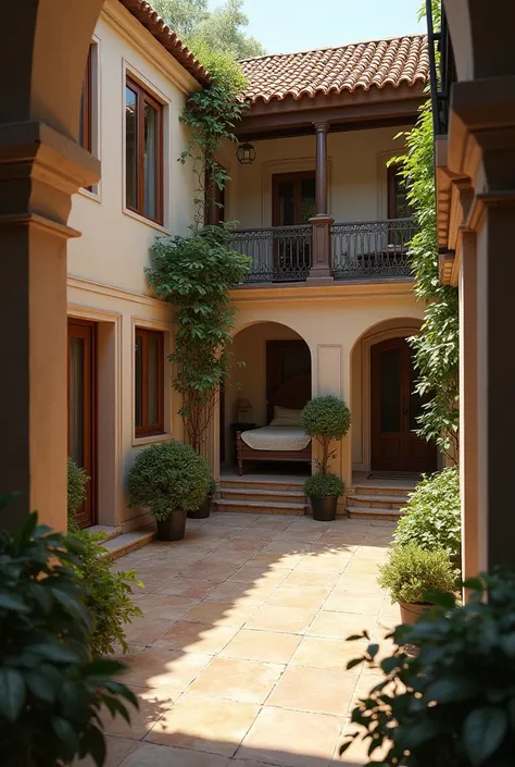 small internal courtyard of the house closed on four sides, of which in one there is a bedroom and above it a terrace and in another a room on the ground floor of two floors