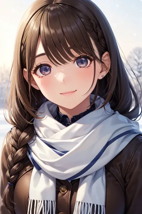 anegasaki nene, shiny chestnut hair, (brown pretty eyes, sparkling eyes, fine eyes), smiling face, super detailed eyes, highly detailed face, highly detailed eyes, (masterpiece:1.2, best quality), 1 girl, cowboy shot,, 




  long hair,  brown hair,  braid...