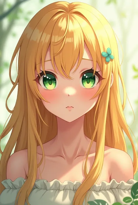 Anime girl with bright blond hair and green eyes