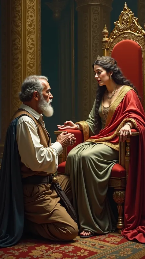 Mordecai asking Queen Esther to intercede for the Jews.