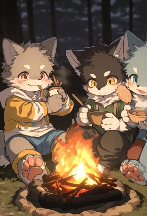 Wolf Boy，furry boy， Toddler，bonfire，