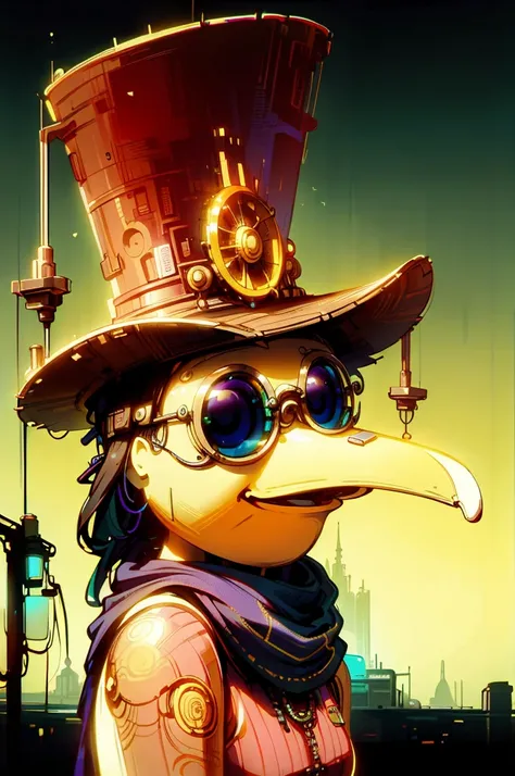 there is a statue of a bird wearing a hat and glasses, digital steampunk art, steampunk digital art, high quality steampunk art, michael cheval (unreal engine, steampunk illustration, steampunk wizard, steampunk art, steampunk rubber duck, steampunk world,...