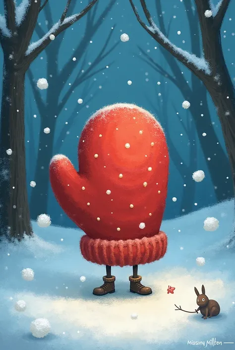 English Version: The Magical Missing Mitten

(Upbeat, playful music starts)

Lily loved playing in the snow.  She had a bright red pair of mittens, her favorite.  One snowy day, Lily was building a magnificent snow fort.  She packed the snow, she patted it...