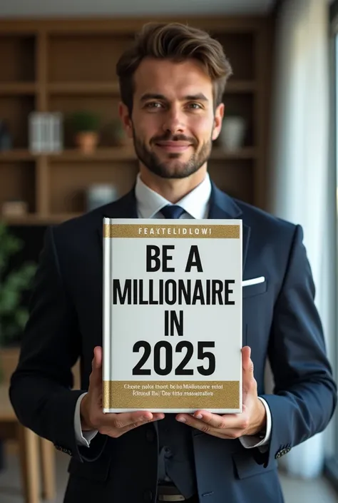 Image holding a book written “be a millionaire in 2025