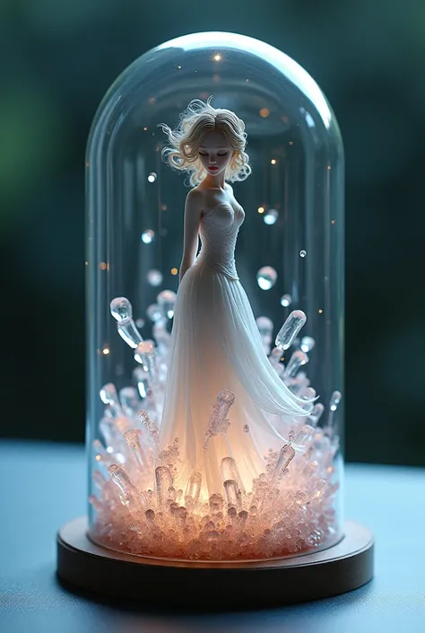 Create a 12x20cm glass dome with crystals for a figurine called “Hirono”