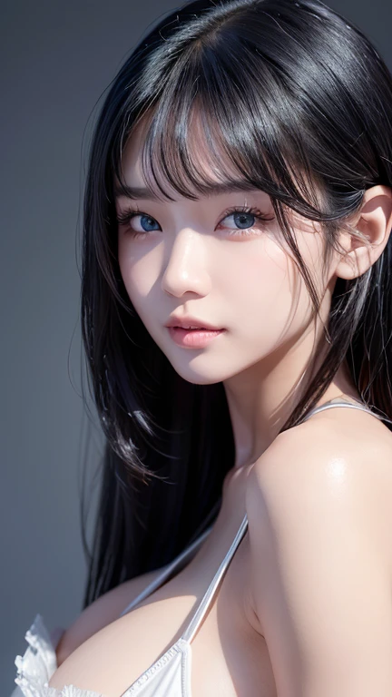 Highest quality、8k masterpiece、Ultra-high resolution、(realistic:1.3)、RAW Photos、 Indonesian girl with shiny black hair、Silvery black hair、Long Straight Hair、Bangs between the eyes、Hair above the eyes、片Hair above the eyes、Hair between the eyes、Tanned and gl...