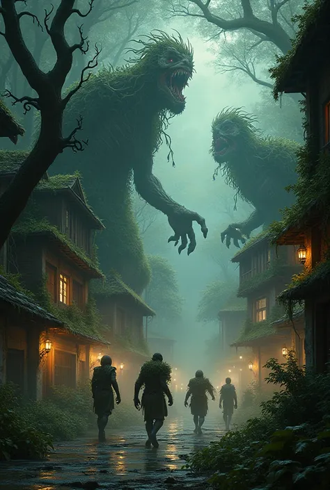 I want you to first picture a cursed forest with humans, Then a town with monsters with plants is their skin , And the rest you have castles and so on . All dark fantasy style 