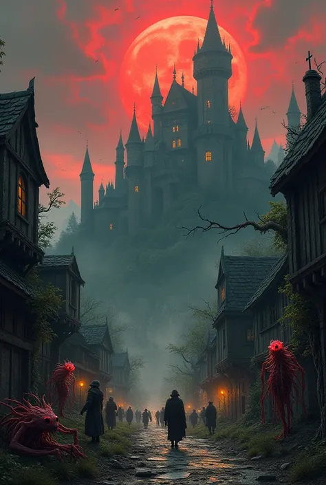 I want you to first picture a cursed castle with humans, Then a town with monsters with plants is their skin , And the rest you have castles and so on . All dark fantasy style 