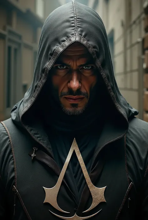 Show me how would look if assassin's creed symbol was a man with a face