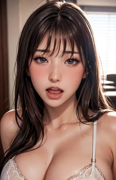 Upper half cowboy shot、female student   , lace bra, lace panties、busty、
((( Masterpiece))), ((  top quality)), (( 複雑な Details)), ((  super realistic realism )), ,  mature woman,   mature woman,   see through,    high definition  , illustration, 1人の mature ...