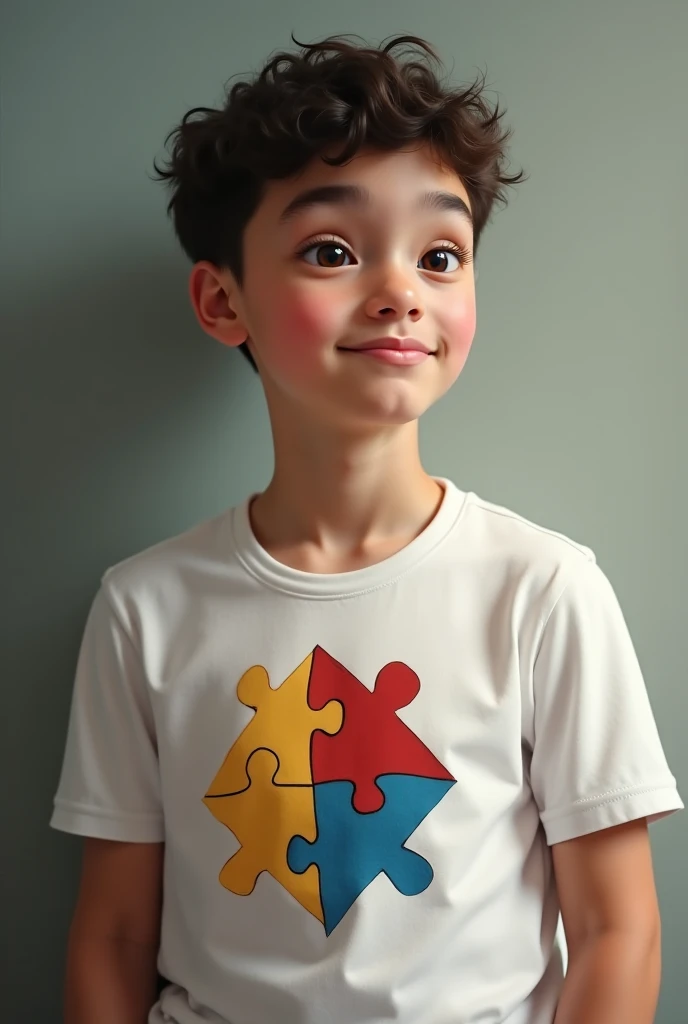 Autistic  wearing a shirt with the autistic symbol 