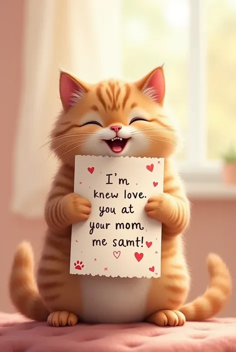 Cat holding a paper that says I love you dear mom