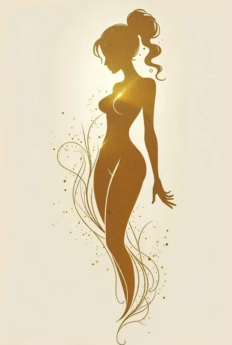 Abstract feminine silhouette ,  drawn with golden metallic features ,  evoking sensuality without being vulgar . It may just be the outline of the body with smooth curves..
fluidity:  lines or visual effects that refer to the movement of pleasure  ( as sof...