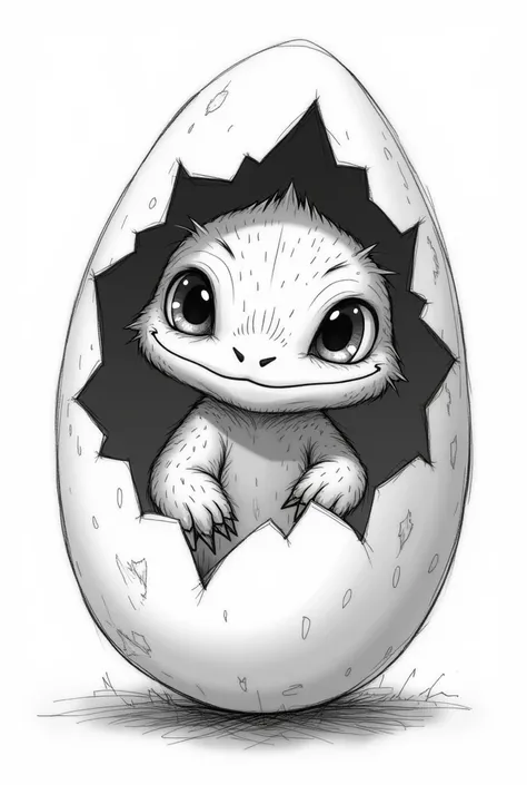 lizard, looking to camera, sketch, furry, fursona, black and white, art, anime, mangá, hq, inside egg