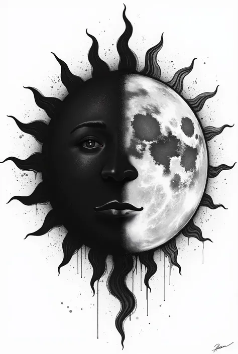 Sun and Moon black and white art design