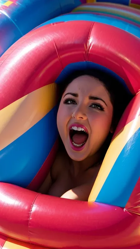 Chanta Rose trapped in a bouncy castle completely naked and blindly dragged into the jaws