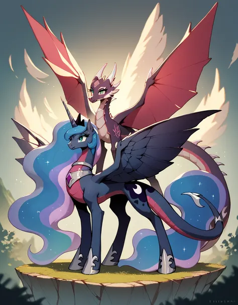 Full rein Dragon black princess twilight sparkle Celestia Luna cynder women huge wings and huge tail full body dragon.