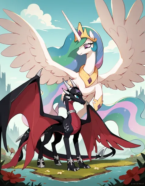 Full rein Dragon black princess Celestia cynder women huge wings and huge tail full body dragon.