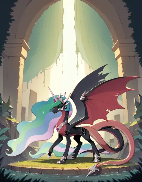 Full rein Dragon black princess Celestia cynder women huge wings and huge tail full body dragon.