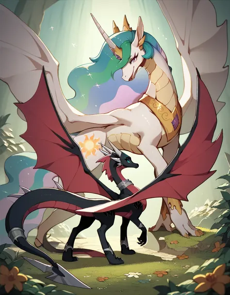 Full rein Dragon black princess Celestia cynder women huge wings and huge tail full body dragon.