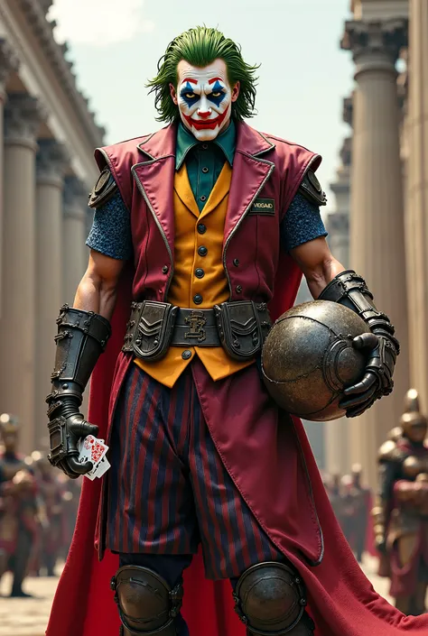 Joker Gladiator with cards and helmet in his hand