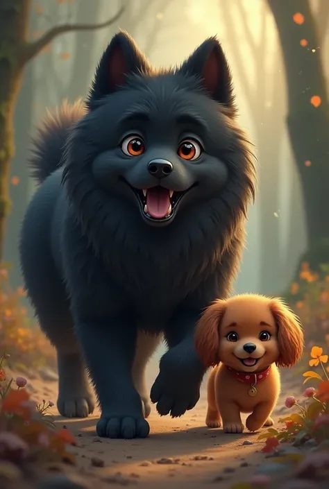 Create for me the real image of a black chow chow called little wolf who saves his brother Billy who is also a black chow chow and they rescue a little sausage called Luli they go on this adventure and that adventure one minute and 12 minutes