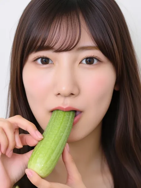   Japanese Women, (((Holding the tip of a pink cucumber:1.4))) ,  ((( a pink cucumber with prominent streaks ))) ,   a cucumber the size of her mouth  ,   20 cm long cucumber  , Thick cucumber   ,  (( from your pussy fingers:1.4)),  Drooling  ,   whitish t...