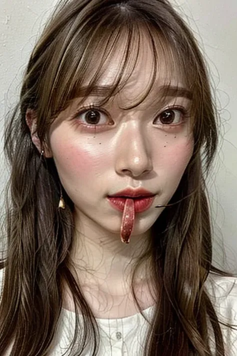 ( is present, photo- is present:1.4), ( top quality,  Masterpiece:1.2),  RAW Photo ,  high resolution,  complicated details,  extremely detailed,  is present and sharp details, ( portrait ,  focus on face ), Alone,  Japanese woman, Erica Ikuta, (Eat a gian...