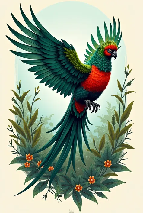 Create a drawing of a flying quetzal. for tattoo