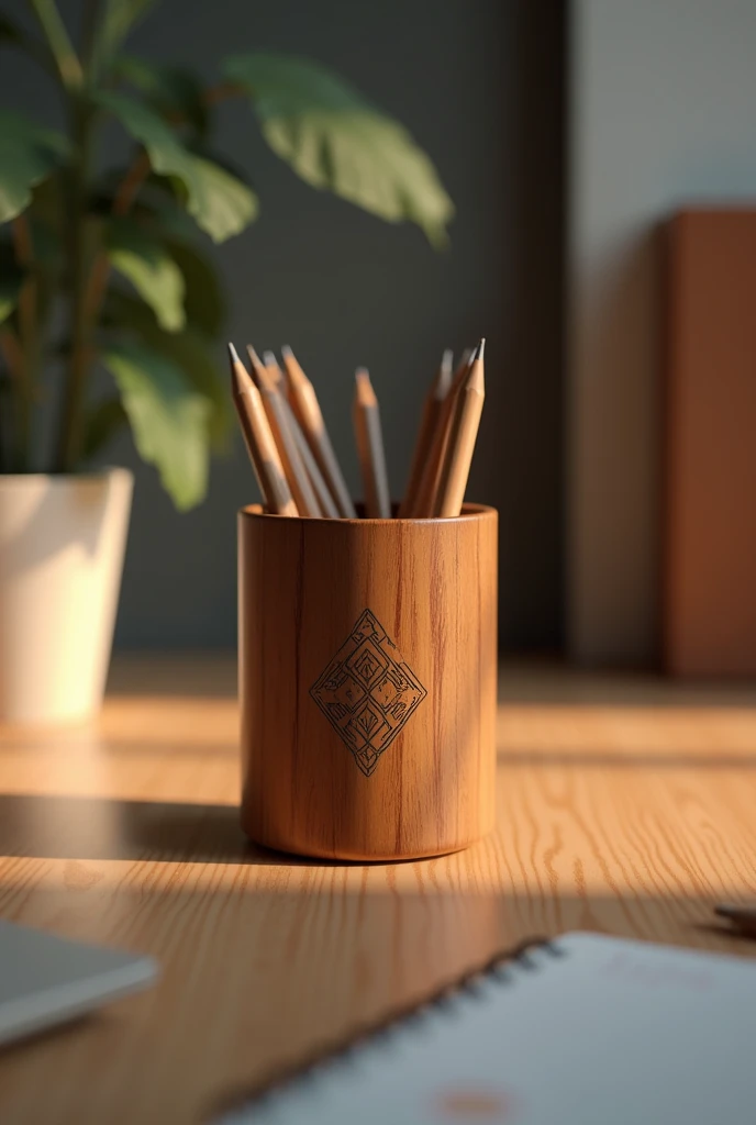 a simple but beautiful” animated” logo on a pencil holder 