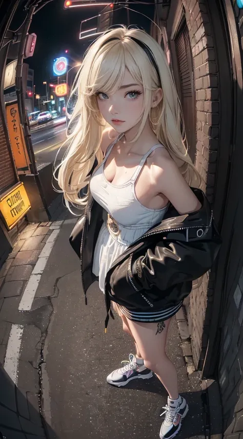 (((8k wallpaper of extremely detailed CG unit:1.2, ​masterpiece, hight resolution:1.2, top-quality:1.2, masutepiece))), ((a very beautiful woman, Leaning against the wall:1.2, Hands in pockets:1.8, Street fashion:1.2, wearing a colorful jacket:1.2, Wearing...