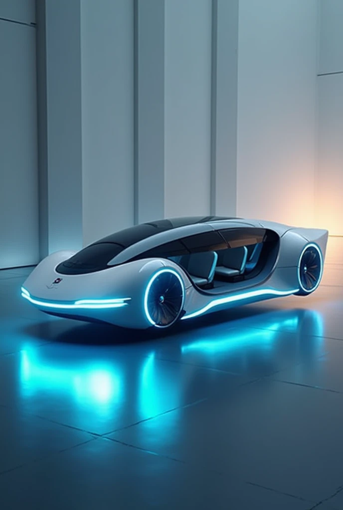 A futuristic flying car powered by magnetic levitation technology, designed to carry 5 passengers. Sleek and aerodynamic body, lightweight composite materials, modern and luxurious interior with premium seating for 5, advanced AI controls, low altitude fly...