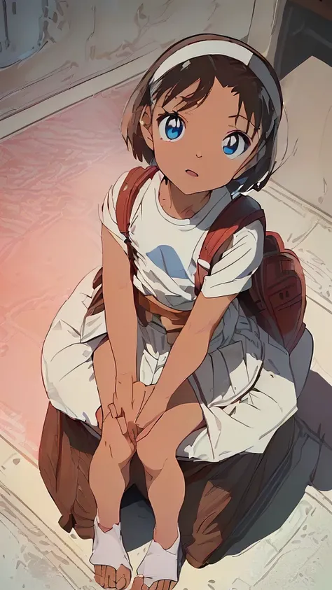  (((                        white panties                 ）））,
YOSHIDA AYUMI,            one  girl，  girl、             brown hair，             short hair，，             blue eyes、        Red Headband Surrounded by Bullets      、   Japanese rucksack for elem...