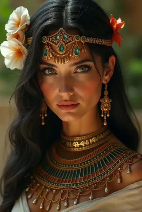  Egyptian woman with green eyes, makeup and typical clothes  