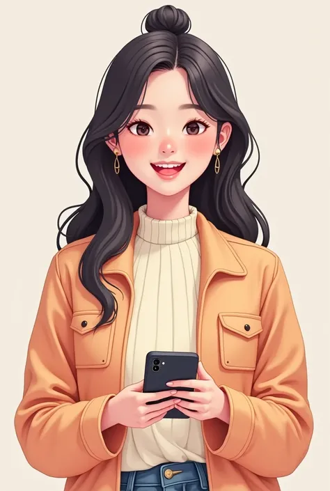 Cute Korean Girl Smiling Pointing At Phone Does Not Take Big Boobs Animation, 