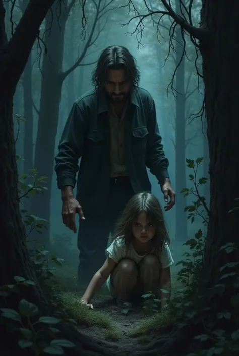 girl found by her father in a dark deserted forest