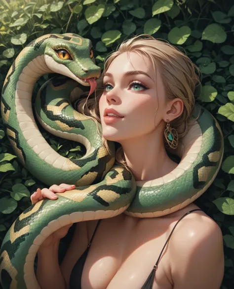 Green wooden snake like as girl