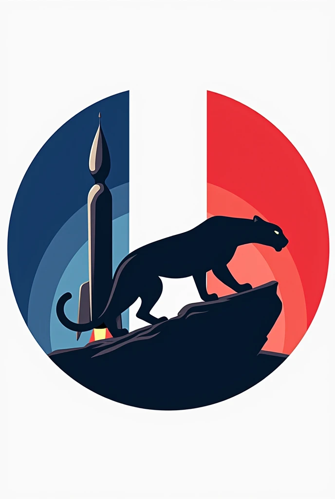 In a circular logo ,  French flag , A rocket, a jaguar 