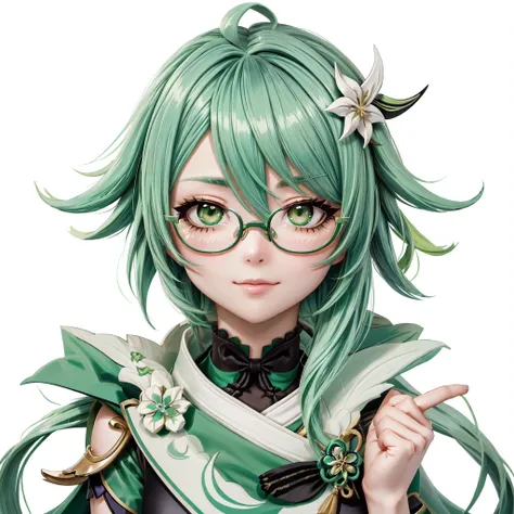 Close up of a person with green hair and glasses, Genshin Impactのキャリング, Genshin Impact&#39;s Zhongli,   Genshin Impact character  , Genshin Impact Wind,  delicate androgynous prince,  Ayaka from Genshin Impact , Wataru Kajika , genshin,   Beautiful Bisexua...