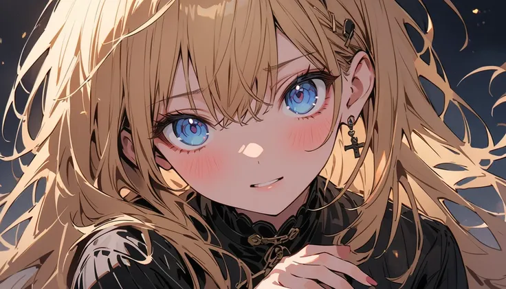 (非常に  Detailsな 、  8k wallpaper, Masterpiece,  top quality, 非常に  Detailsな),(Best lighting,  best shadow,  so delicate and beautiful),floating, high color saturation, blond+ blue eyes:1.2,Gloomy Gothic Scenery ,  long hair,  The secret society of . (長い blond...