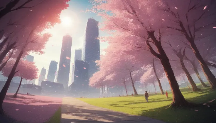 An award-winning photo of a bustling Anime-Series cityscape (Anime-Series:1.3), bathed in the warm glow of  sunset  ( sunset :1.2). lively, color, and full of life ,  with towering skyscrapers ,  busy streets ,  and futuristic technology . Captured by the ...