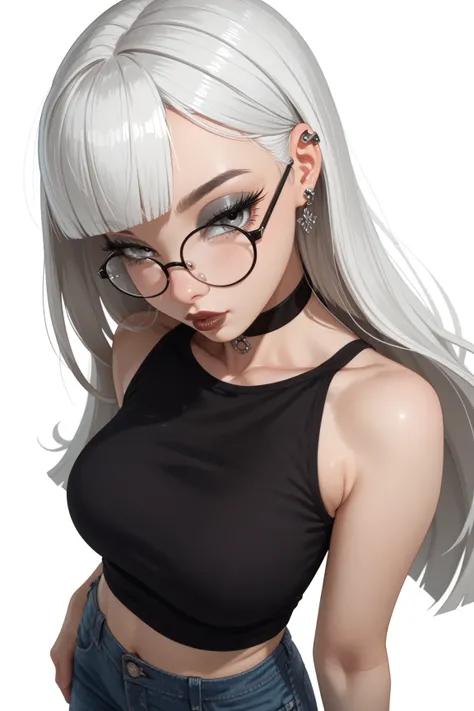 (zPDXL2), ( ponyxLv6 _Nuts), Those_Anime-Series, Expressiveh, break
Inhata4564, 
 1 girl,  white hair, Hime-Cut-Haare, straight hair,  long hair, grey eyes,  full lips, Small,  Long eyelashes,  half-closed eyes ,  glasses with black frame, round glasses, b...